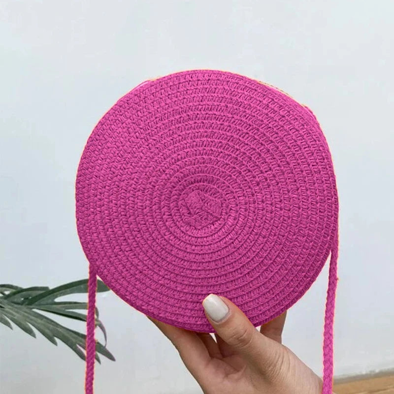 Summer Woven Straw Crossbody Bag for Women | Fashion Round Handmade Rattan Beach Small Handbag (Travel Female Shoulder Bag)