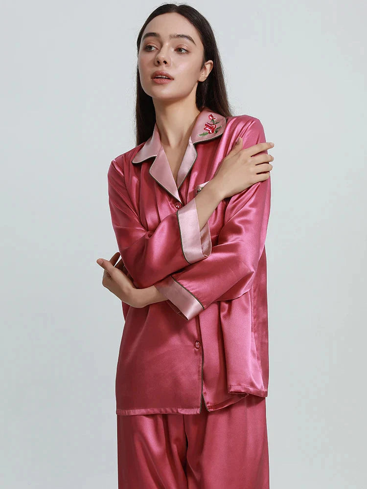 Luxury Embroidery Mulberry Silk Pajama Set