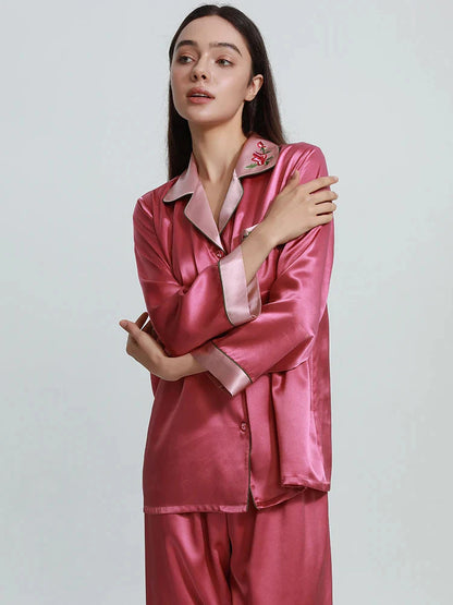 Luxury Embroidery Mulberry Silk Pajama Set