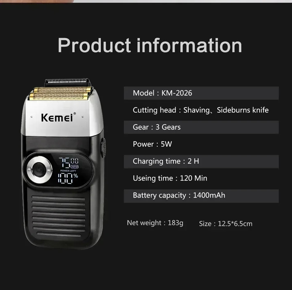 Kemei Professional Hair Clipper – LCD Display, Cordless Electric Trimmer