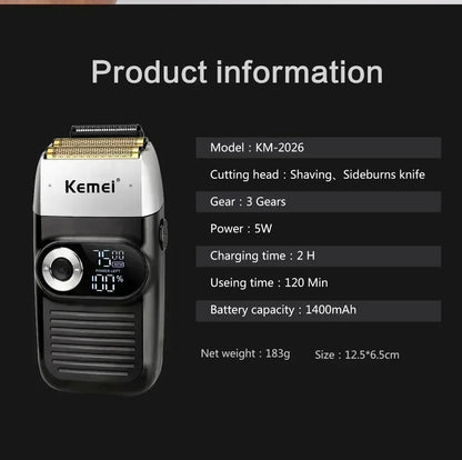 Kemei Professional Hair Clipper – LCD Display, Cordless Electric Trimmer
