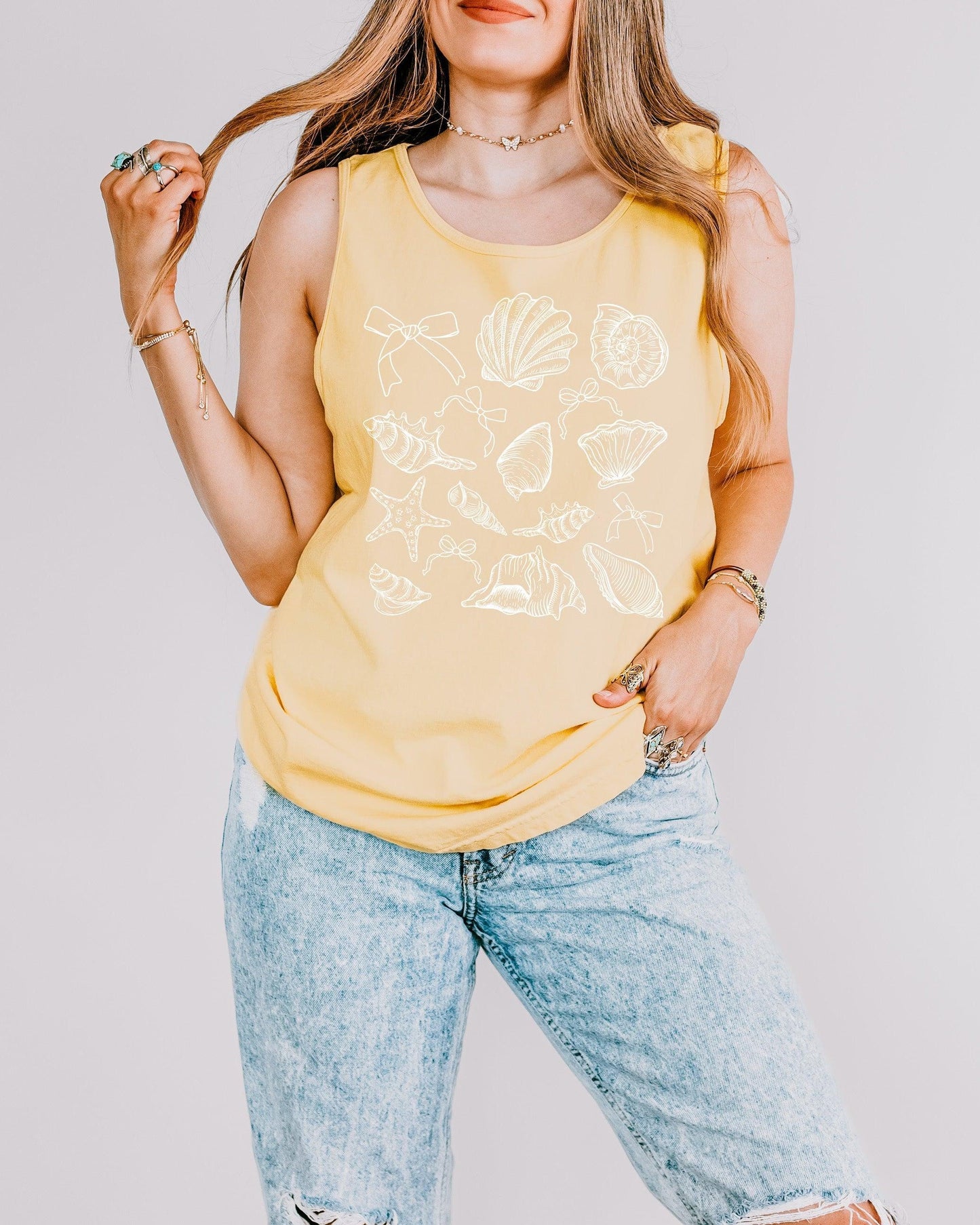 Seashell Lake Beach Comfort Colors Tank Top – Mountain Hiking Camping Vacation Nature Graphic