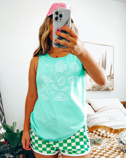 Seashell Lake Beach Comfort Colors Tank Top – Mountain Hiking Camping Vacation Nature Graphic