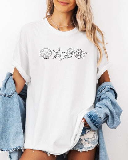 Seashell & Starfish Beach Comfort Colors T-Shirt – Summer Vacation Nature Camping & Hiking Graphic Tee