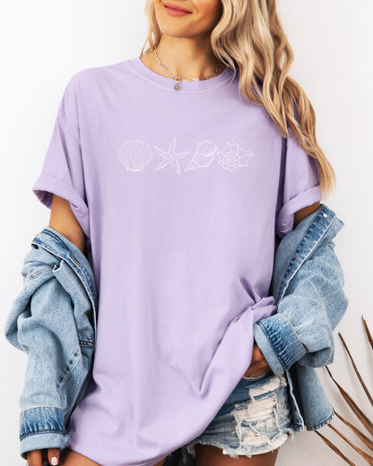 Seashell & Starfish Beach Comfort Colors T-Shirt – Summer Vacation Nature Camping & Hiking Graphic Tee