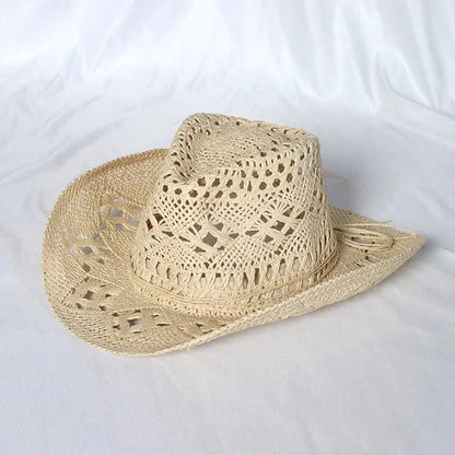 Melesh Western Women's Mint Green Cowboy Hat Straw Cowboy Hat Plasticity Strong Wide Brim Sunshine Beach Western Cowboy Hat