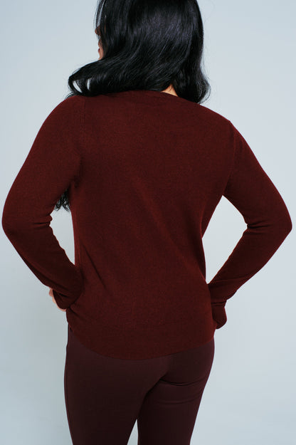 The Juliette Sweater — 100% Cashmere in Bordeaux │ Petite