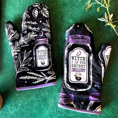 Set of 2 "Witch, I AM The Secret Ingredient" Oven Mitt | Pot Holders Hanging Oven Gloves Set