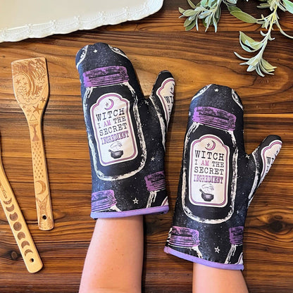 Set of 2 "Witch, I AM The Secret Ingredient" Oven Mitt | Pot Holders Hanging Oven Gloves Set