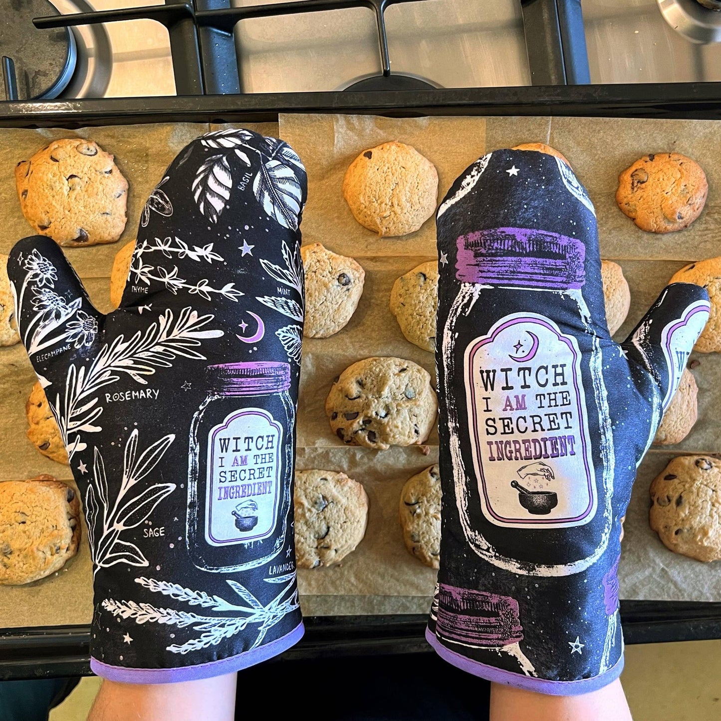 Set of 2 "Witch, I AM The Secret Ingredient" Oven Mitt | Pot Holders Hanging Oven Gloves Set
