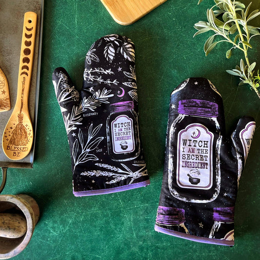 Set of 2 "Witch, I AM The Secret Ingredient" Oven Mitt | Pot Holders Hanging Oven Gloves Set