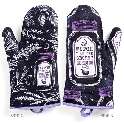 Set of 2 "Witch, I AM The Secret Ingredient" Oven Mitt | Pot Holders Hanging Oven Gloves Set