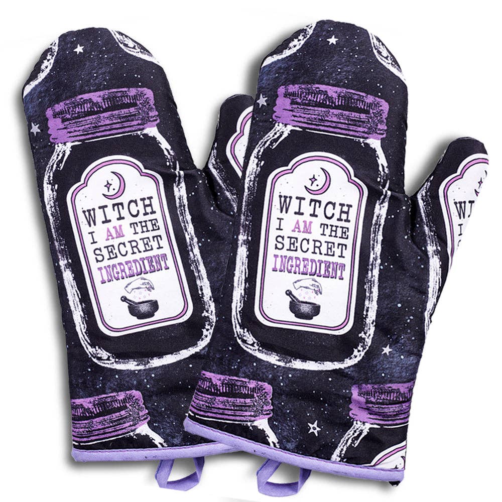 Set of 2 "Witch, I AM The Secret Ingredient" Oven Mitt | Pot Holders Hanging Oven Gloves Set