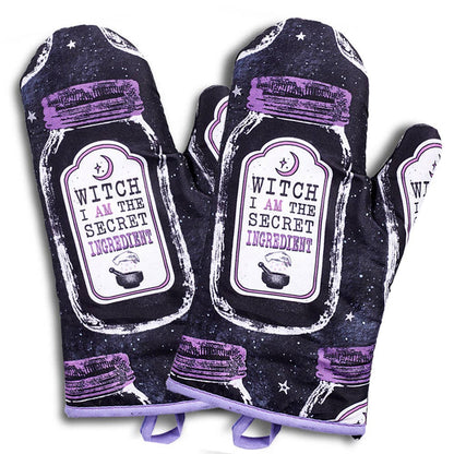 Set of 2 "Witch, I AM The Secret Ingredient" Oven Mitt | Pot Holders Hanging Oven Gloves Set