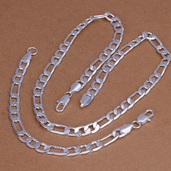 925 Sterling Silver & 18K Gold Bracelet & Necklace Set – 6mm Geometric