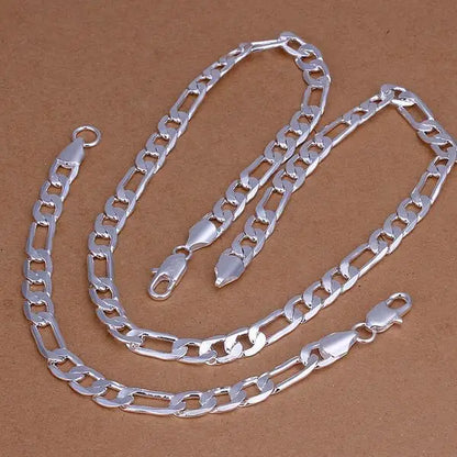 925 Sterling Silver & 18K Gold Bracelet & Necklace Set – 6mm Geometric