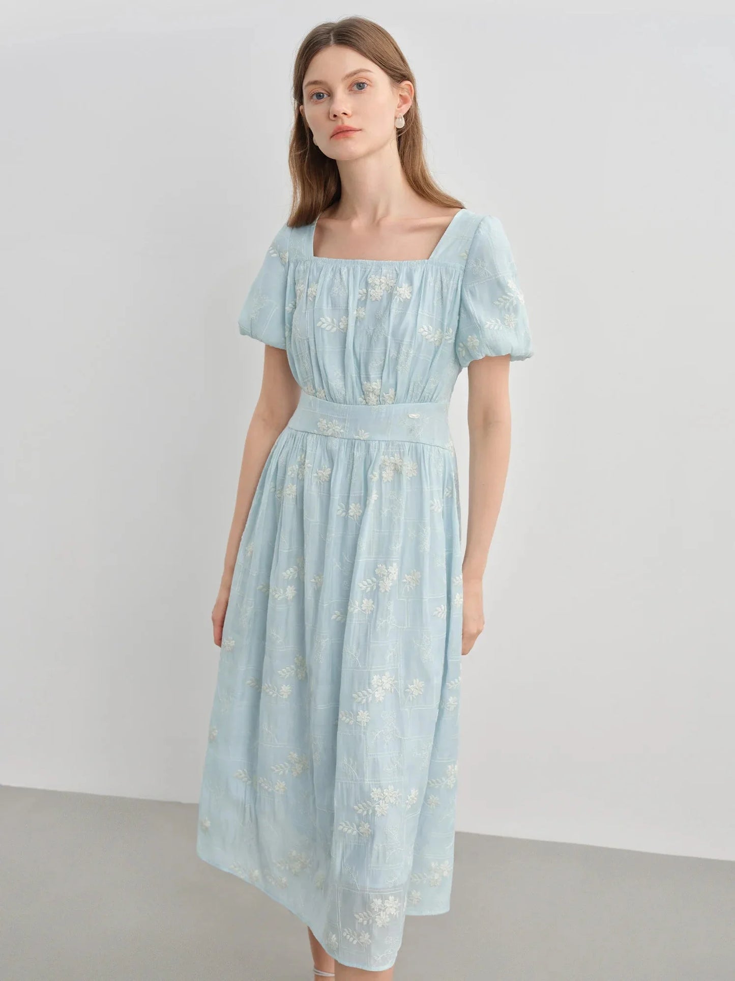 Floral Embroidered Square Neck Maxi Dress Summer