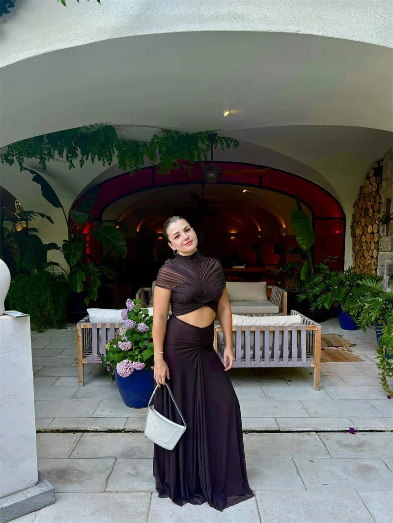 Elite Short Sleeve High Waist Maxi Party Dress