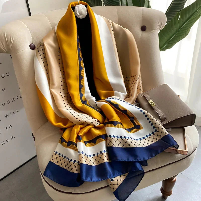 180*90cm Luxury Brand Spring Summer Autumn Women Clothing New Fashion Color matching printed silk scarf lady popular turba