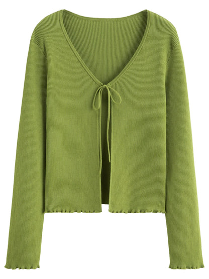 Spring Women's Sweater Tie-Waist Tencel Knit
