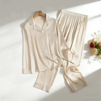 Mulberry Silk Pajama Set Plain Satin Long Pants