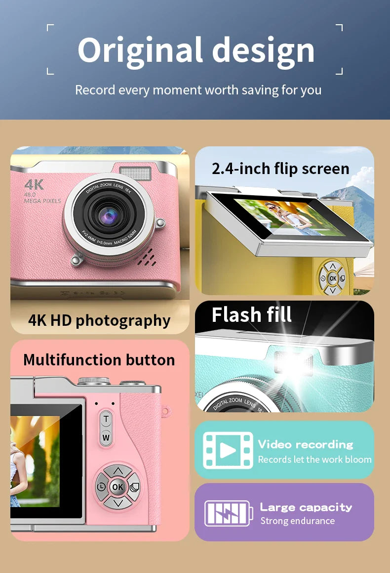 4K Digital Camera – 48MP, HD Rotating Screen, Autofocus & Beauty Mode