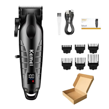 Kemei Professional Hair Clipper – LCD Display, Cordless Electric Trimmer