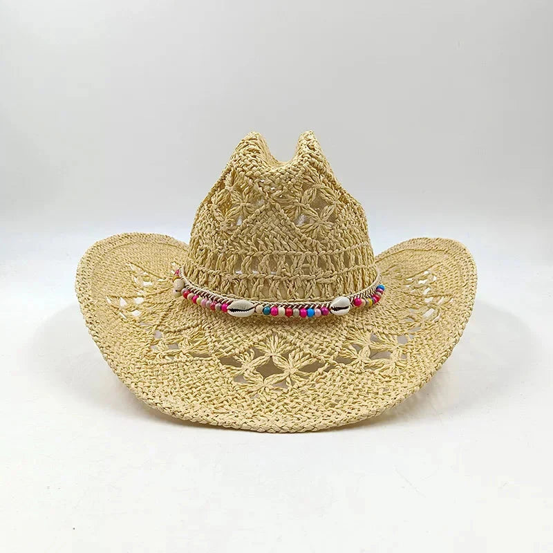 Hand-woven hollow denim straw hat men's and women's summer sunscreen hat western cowboy straw hat sombrero mujer sombrero hombre