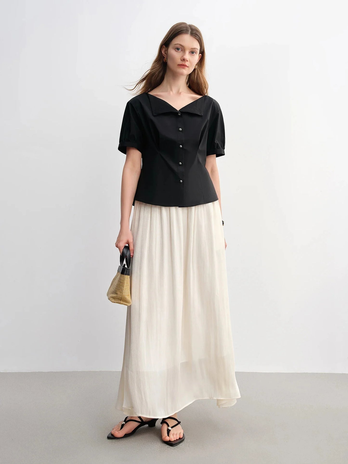 Strapless Slim-Fit Top Solid Black & White Tees