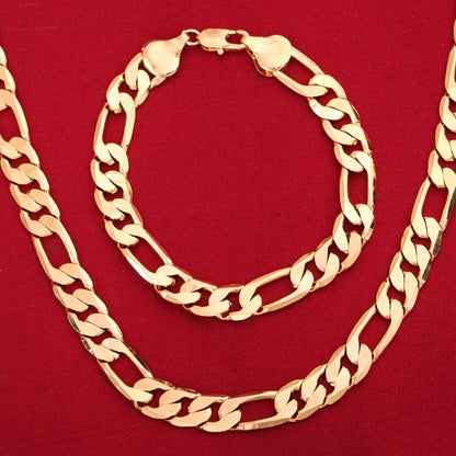 925 Sterling Silver & 18K Gold Bracelet & Necklace Set – 6mm Geometric