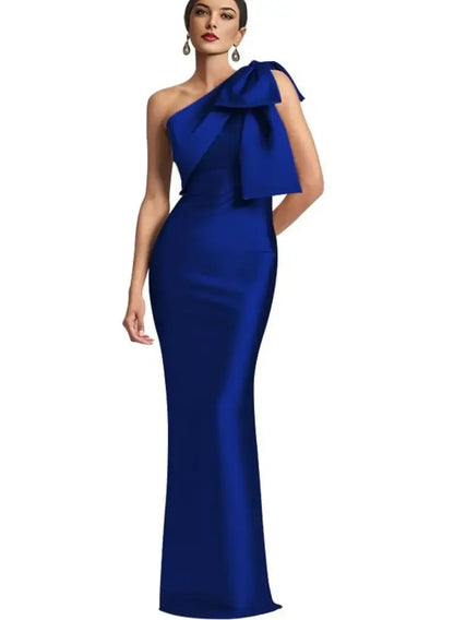Satin Single Shoulder With Bow Bridal Formal Dress