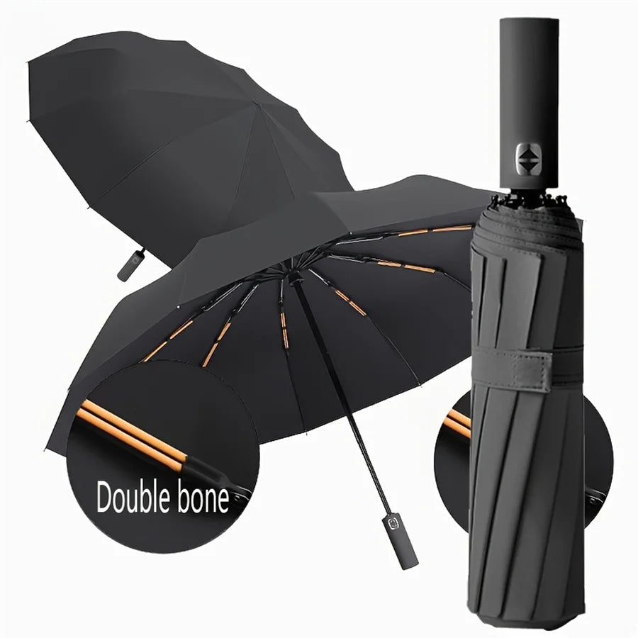 12-Bone Auto-Open Folding Umbrella – UV & Wind Resistant
