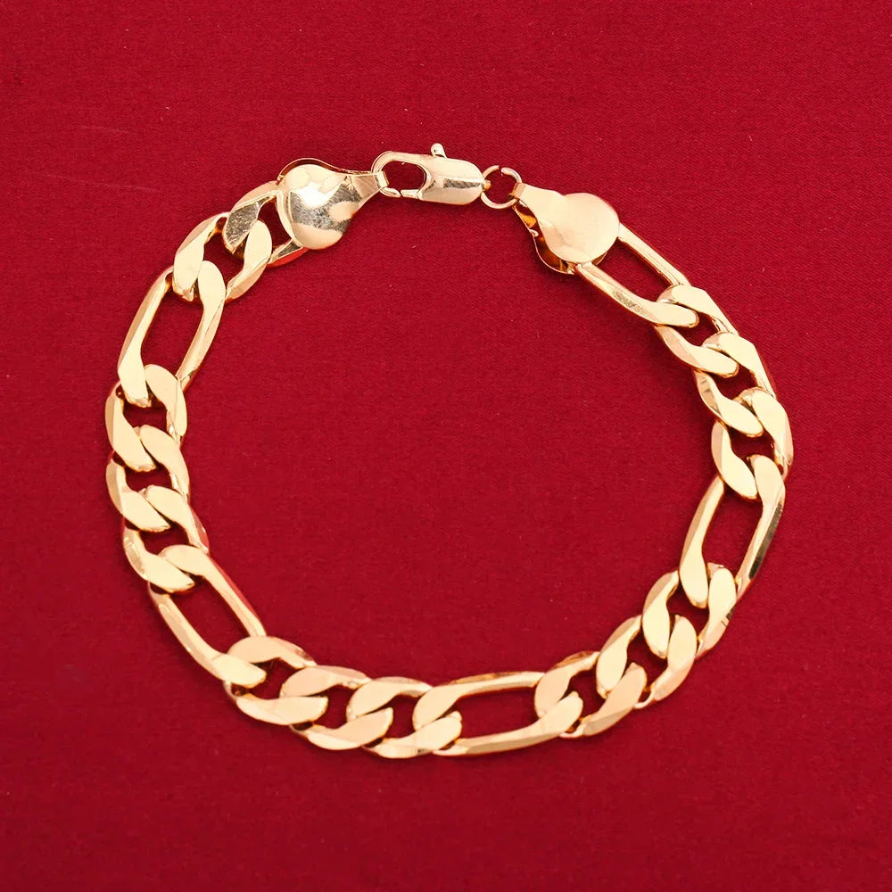 925 Sterling Silver & 18K Gold Bracelet & Necklace Set – 6mm Geometric