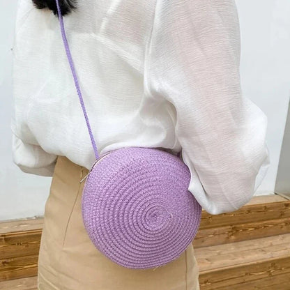 Summer Woven Straw Crossbody Bag for Women | Fashion Round Handmade Rattan Beach Small Handbag (Travel Female Shoulder Bag)