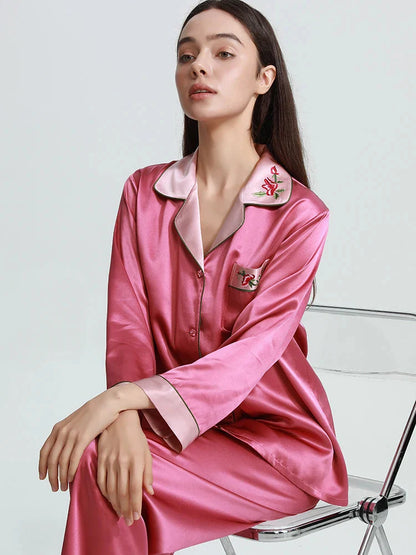 Luxury Embroidery Mulberry Silk Pajama Set
