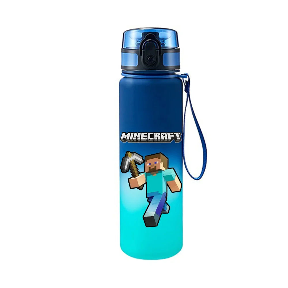 650ML Game MC Pixel Style Water Blue Bottle Portable Water Cup Large Capacity Sports Outdoor Plastic Leak-Proof Water Bottle