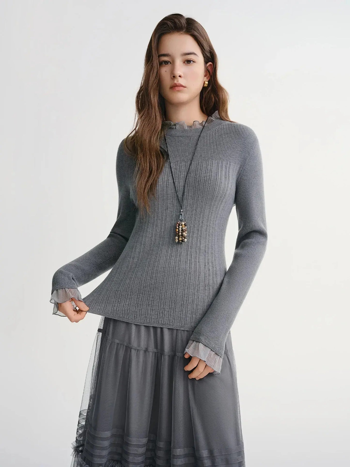 Chic Plus Size Lace Collar Knit Top - Winter Base Layer