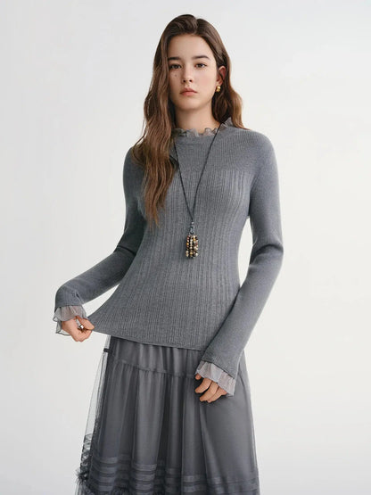Chic Plus Size Lace Collar Knit Top - Winter Base Layer