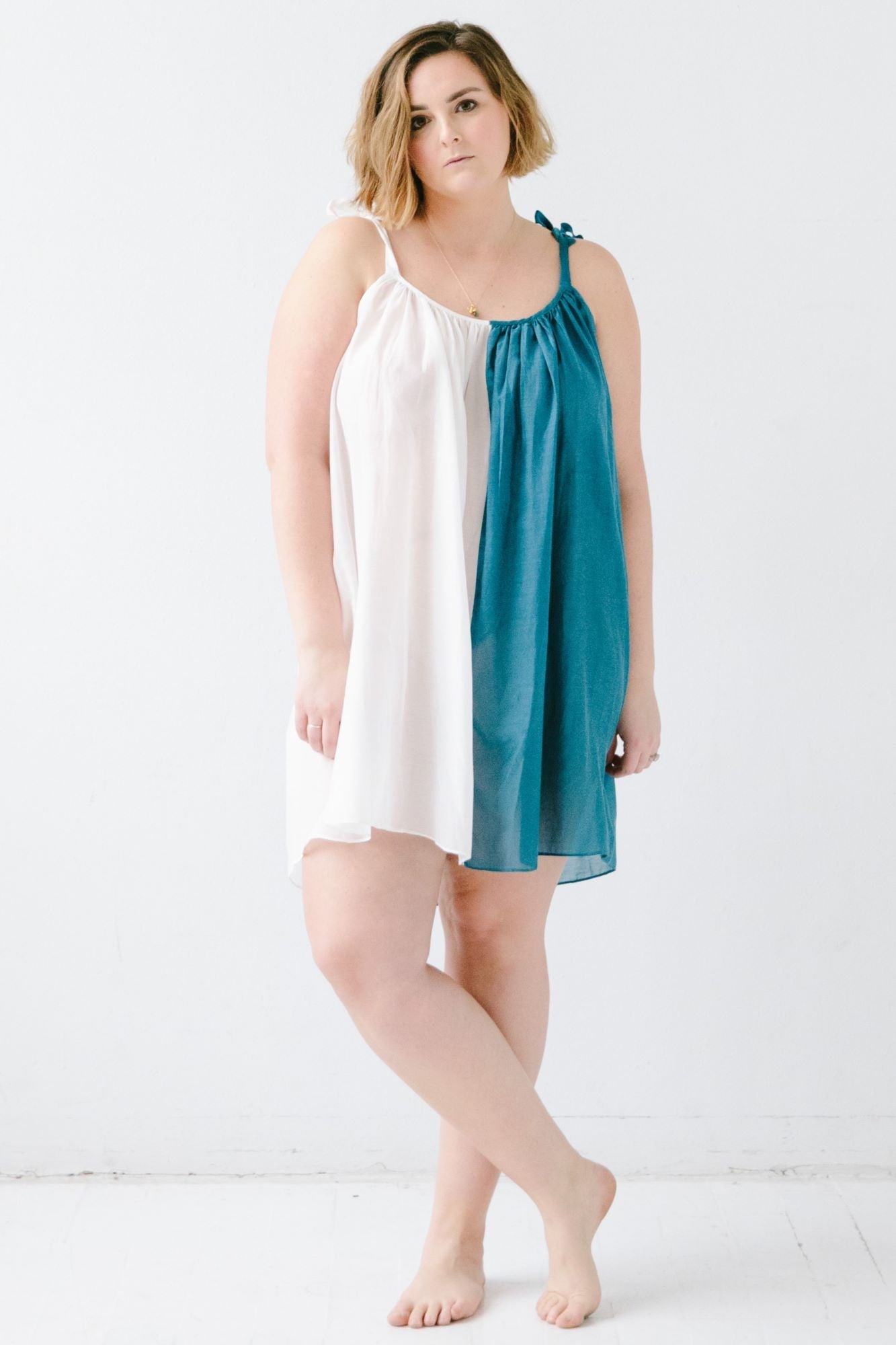 Sheer Tie Strap Babydoll in Silk Cotton Blend