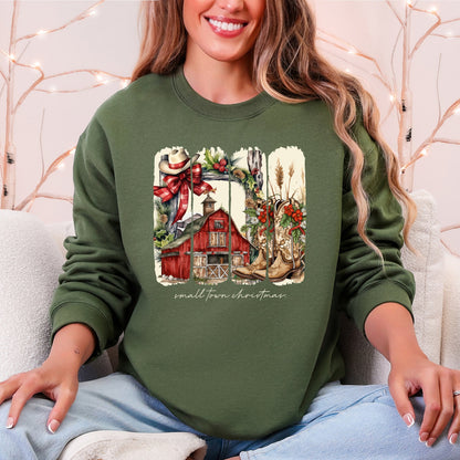 Small Town Christmas, Country, Farm Life, Santa Cozy Holiday Festive Farmhouse Charm Sweatshirt