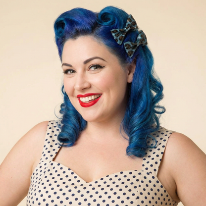 Sourpuss Blue Leopard Glitter Hair Bows Set of 2 | Rockabilly Hair Accessories Leopard Print Hair Clips