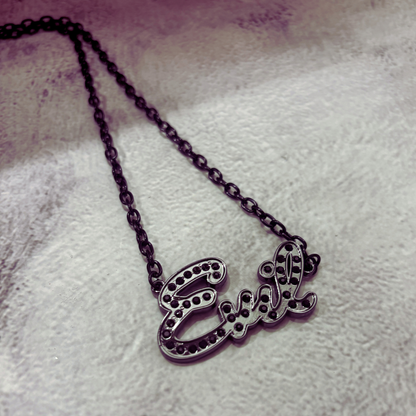 Sourpuss “Evil” Pendant Necklace with Black Rhinestones Gothic Statement Jewelry