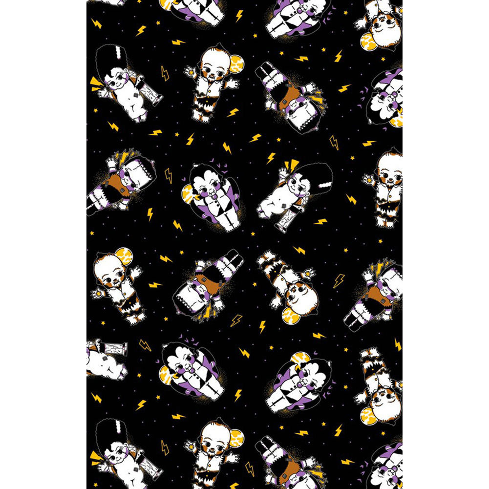 Sourpuss Kewpie Monsters Shower Curtain | Frankenstein Dracula Werewolf Polyester Bathroom Decor