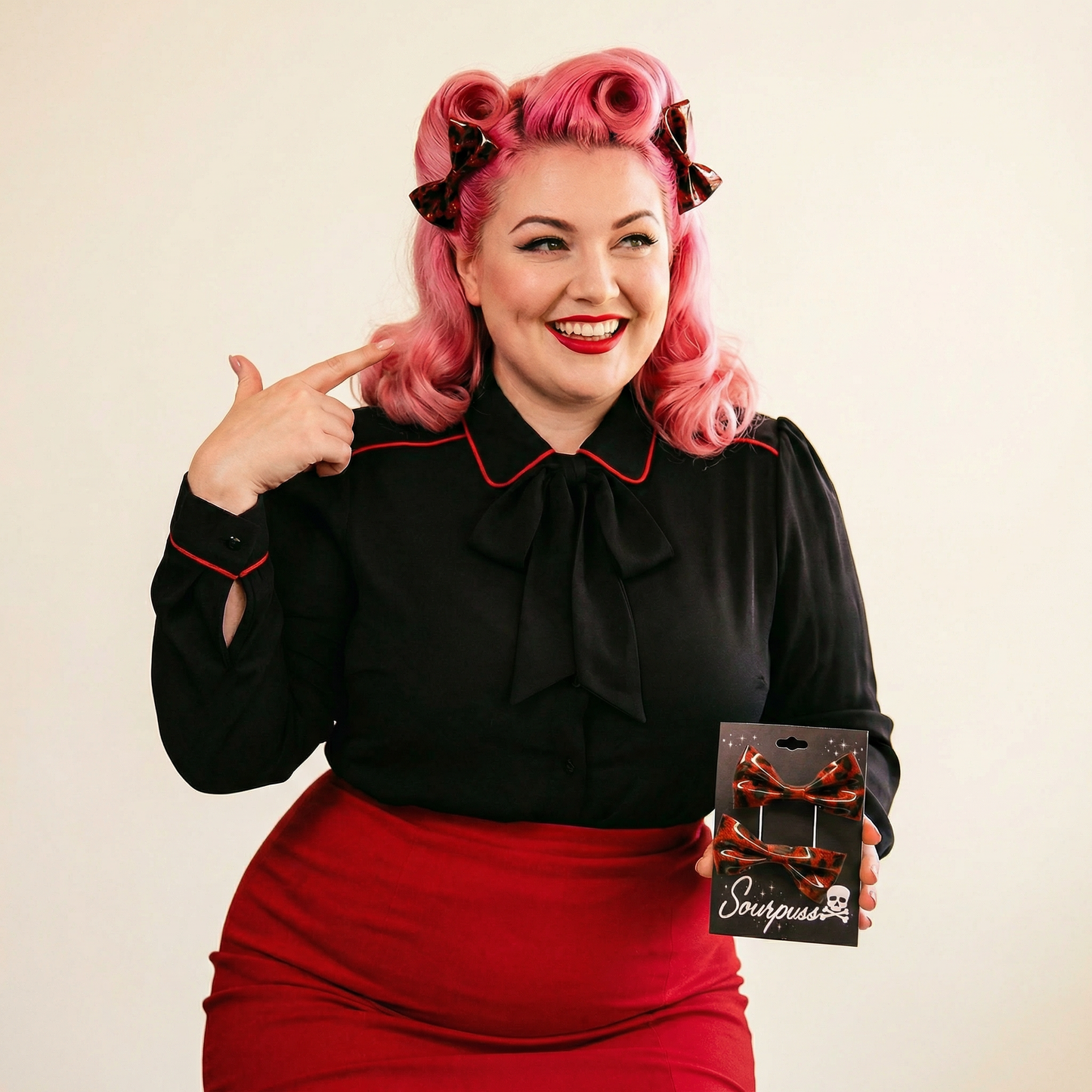 Sourpuss Red Leopard Glitter Hair Bows Set of 2 | Retro Rockabilly Pin-Up Hair Clips