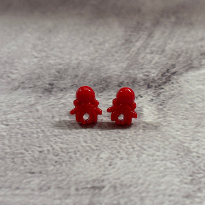 Sourpuss Red Octopus Earrings | Nautical Studs Rockabilly Jewelry | Alternative Sailor Accessories