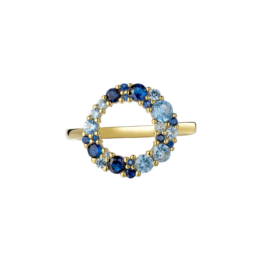 Seaside Statement Ring in Gold - Blue CZ Sterling Silver 18K Gold Plated