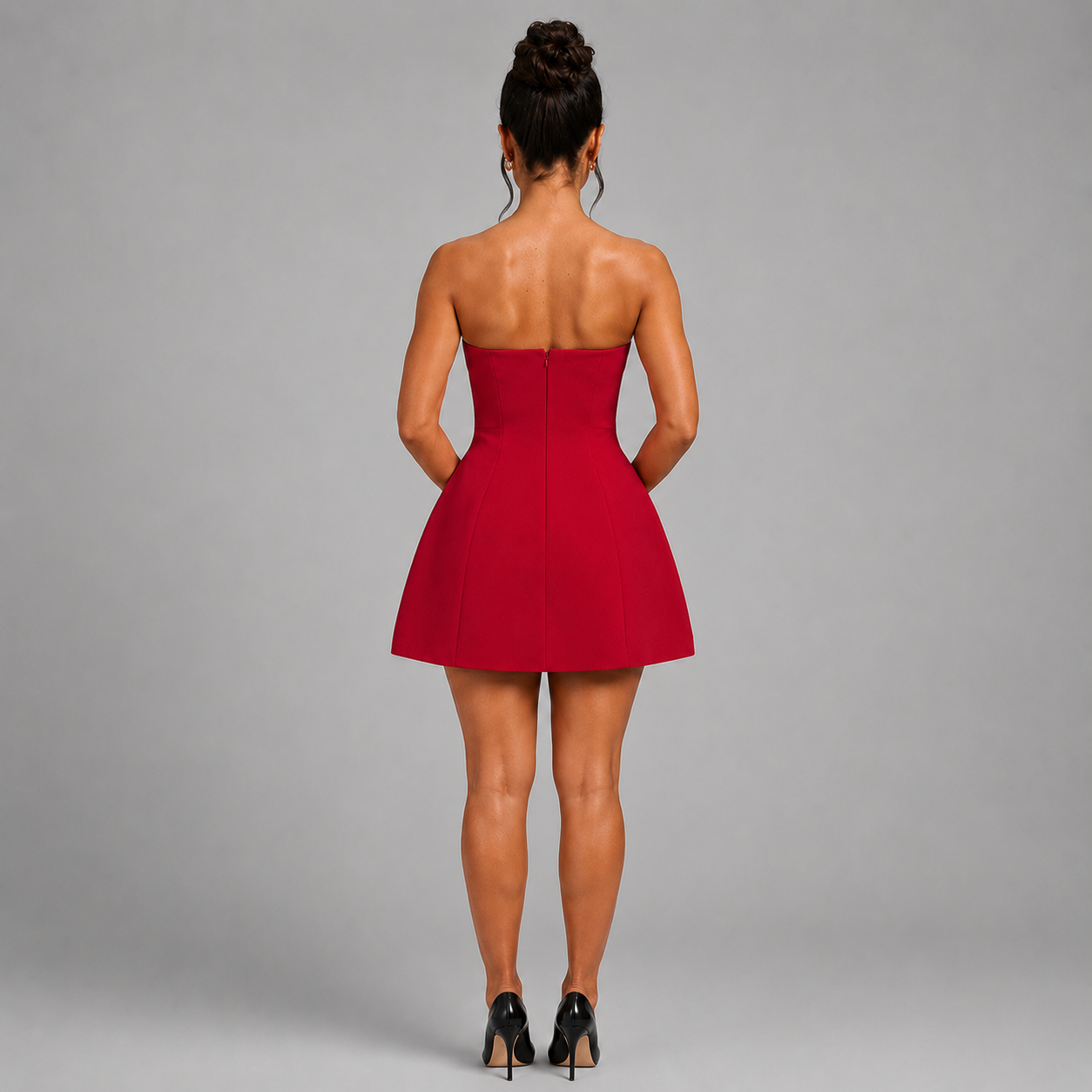 Strapless Carrie Mini Dress – Elegant Black Crepe Hourglass Corset Dress