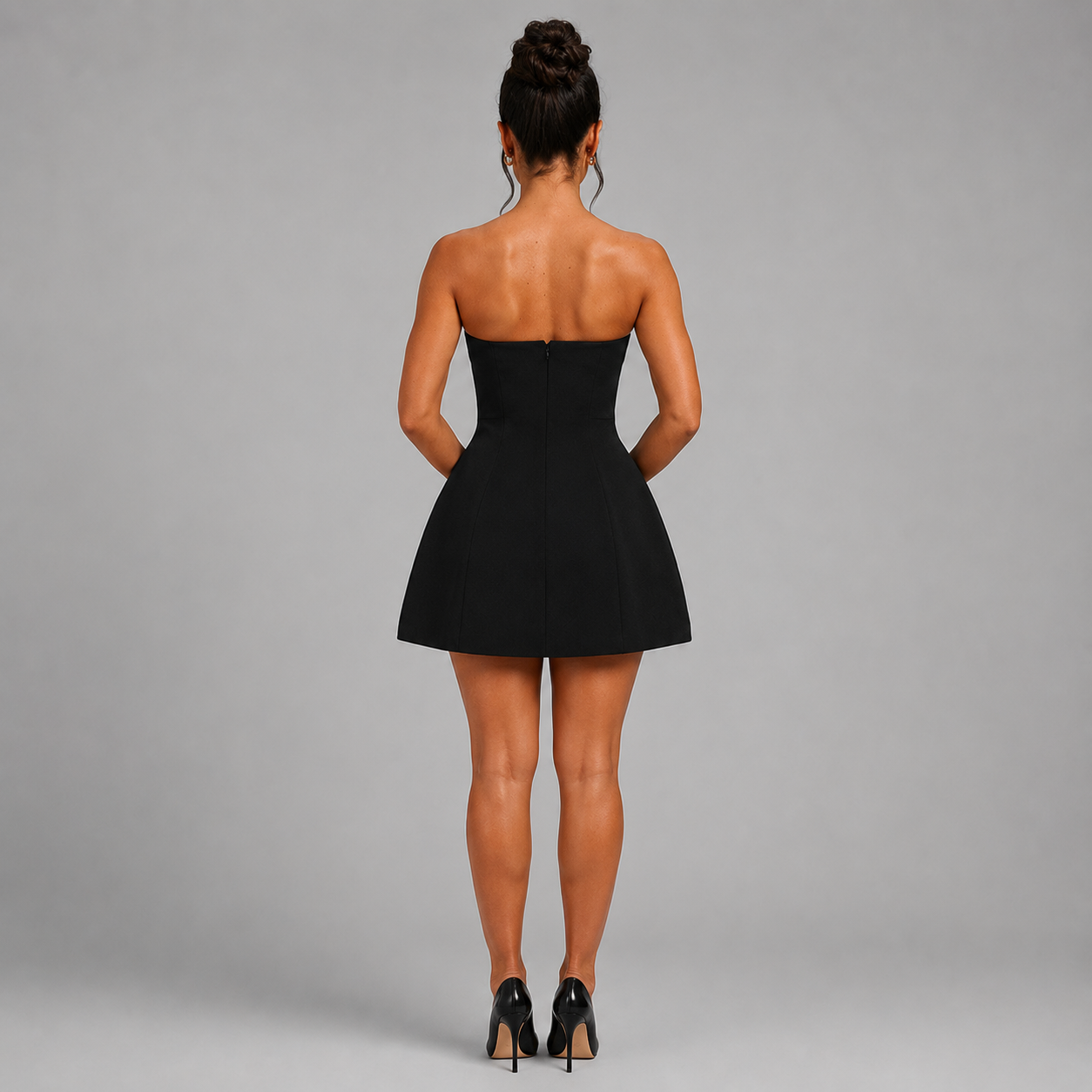 Strapless Carrie Mini Dress – Elegant Black Crepe Hourglass Corset Dress