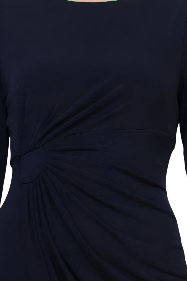 Connected Apparel Boat Neck Circular Flounce Sleeve Gathered Side Solid ITY Gown