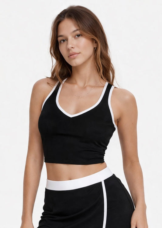 Contrast Cropped Sports Bra Made in USA